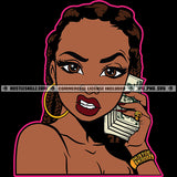African Woman Face Design Element Afro Girl Holding Money Bundle Vector Afro Hair SVG JPG PNG Vector Clipart Cricut Cutting Files
