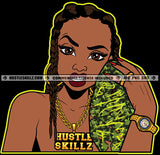 African American Afro Gangster Woman Lola Grass Herbs Hash Hustler Grind Woman Power Dope Diva Holding Marijuana Weed Design Element SVG PNG JPG Vector Cut Cutting Cricut