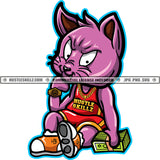 Gangster Scarface Cat Holding Money Stacks Grinding Grind Hustle Skills Hustling Cat Sitting Vector Design Element SVG PNG JPG Vector Cutting Cricut Files