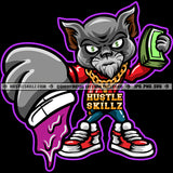 Gangster Cat Holding Money Stacks Purple Drink Grinding Grind Cat Standing Vector Design Element SVG PNG JPG Vector Cutting Cricut