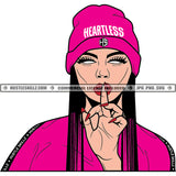 African American Gangster Woman Wearing Cap Melanin Girl Shut Up Hand Sign Sexy Eye Vector Design Element SVG JPG PNG Vector Clipart Cricut Cutting Files