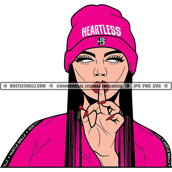 African American Gangster Woman Wearing Cap Melanin Girl Shut Up Hand Sign Sexy Eye Vector Design Element SVG JPG PNG Vector Clipart Cricut Cutting Files