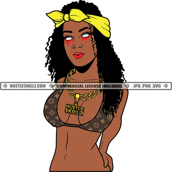 African Melanin Woman Eyes Bleeding Hairband Bikini Slim Curly Hair Woman Bikini Grind Vector Design Element SVG PNG JPG Vector Cutting Cut Cricut