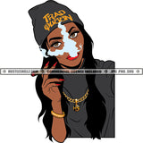 African American Gangster Woman Smoking Marijuana Weed Vector Design Element Curly Hair Woman Melanin Girl Wearing Cap SVG JPG PNG Vector Clipart Cricut Cutting Files
