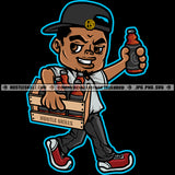 African Man Holding Drink Bottle And Drink Cage Melanin Boy Smile Face Wearing Cap Vector Man Standing Design Element SVG JPG PNG Vector Clipart Cricut Cutting Files