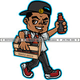 African Man Holding Drink Bottle And Drink Cage Melanin Boy Smile Face Wearing Cap Vector Man Standing Design Element SVG JPG PNG Vector Clipart Cricut Cutting Files