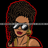 African American Woman Wearing Sunglass Curly Hairstyle Face Design Element Wearing Gold Chain Ear Hoop Vector Design Element SVG JPG PNG Vector Clipart Cricut Cutting Files