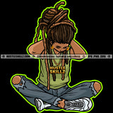 African American Man Setting Position Locs Dreads Hair Man Design Element Melanin Man Hand On Head SVG JPG PNG Vector Clipart Cricut Cutting Files