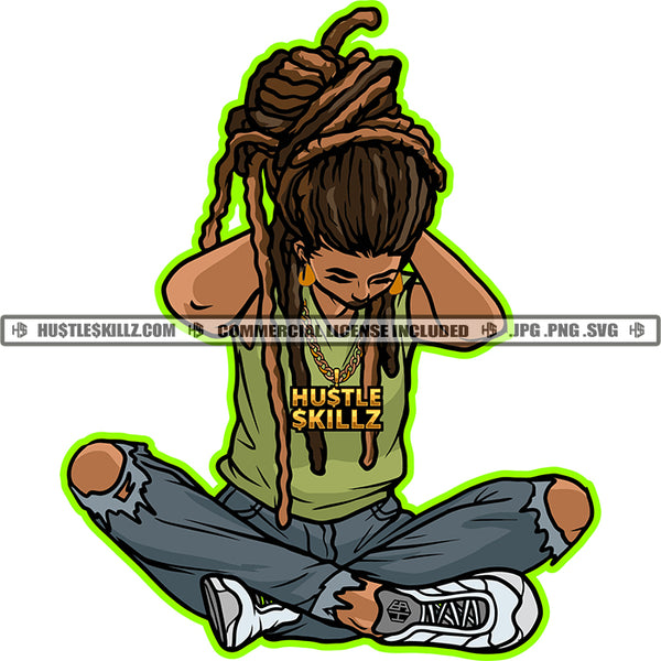 African American Man Setting Position Locs Dreads Hair Man Design Element Melanin Man Hand On Head SVG JPG PNG Vector Clipart Cricut Cutting Files