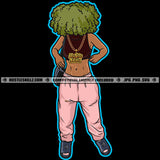 African American Gangster Woman Standing No Face Curly Hair Melanin Woman Holding Bag Vector Design Element SVG JPG PNG Vector Clipart Cricut Cutting Files
