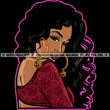 African Gorgeous Sassy Sexy Afro Woman Side Face Portrait Confident Hoop Earrings Long Curly Hairstyle Vector Design Element SVG JPG PNG Vector Clipart Cricut