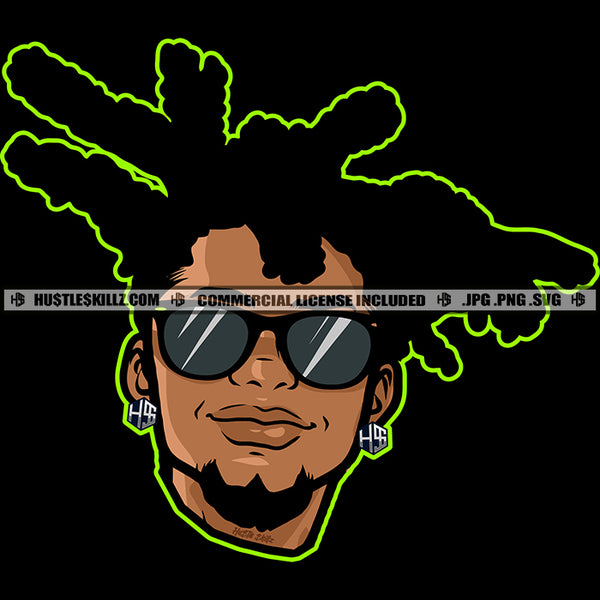 Young Gangster Man Wearing Sunglass Locs Dreads Hair Melanin Man Smile Face Vector Design Element SVG JPG PNG Vector Clipart Cricut Cutting Files
