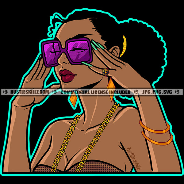 Melanin Woman Ghetto Street Girl Long Nails Melanin Woman Wearing Sunglass Holding Vector Design Element SVG JPG PNG Vector Clipart Cricut Cutting Files