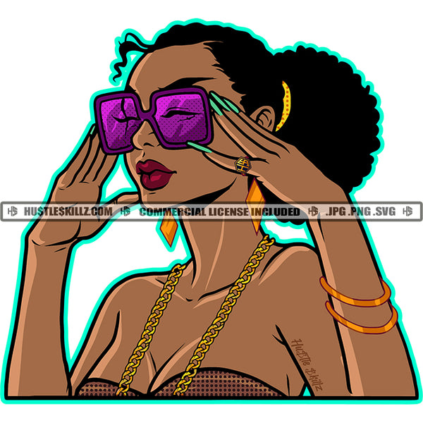 Melanin Woman Ghetto Street Girl Long Nails Melanin Woman Wearing Sunglass Holding Vector Design Element SVG JPG PNG Vector Clipart Cricut Cutting Files