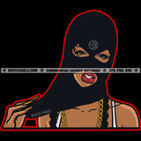 African Beautiful Afro Woman Wearing Ski Mask Dollar Sign Braided Hairstyle Vector Design Element SVG JPG PNG Vector Clipart Cricut Files