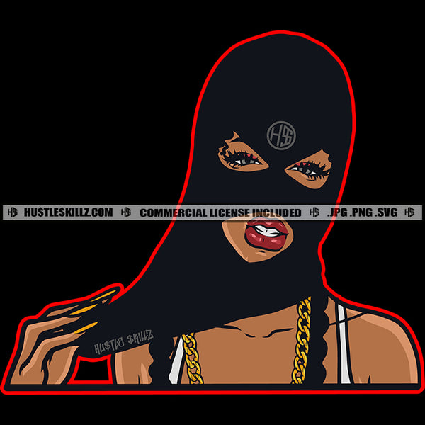 African Beautiful Afro Woman Wearing Ski Mask Dollar Sign Braided Hairstyle Vector Design Element SVG JPG PNG Vector Clipart Cricut Files
