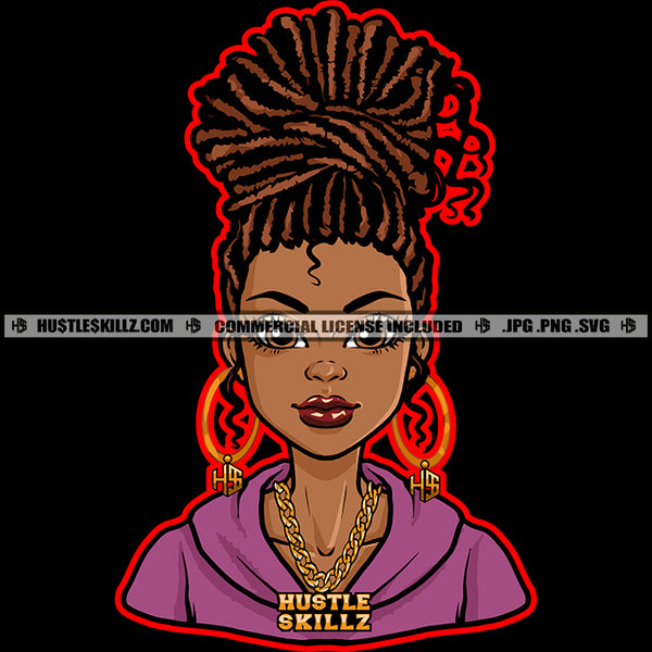 African American Woman Locs Dreads Hair Melanin Girl Big Ear Hoop Black Girl Magic Ski Mask Gangster Vector Design Element SVG JPG PNG Vector Clipart Cricut Cutting Files