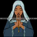Praying Woman Crying Eye Close African Woman Holding Cross Melanin Woman Sad Face Vector Design Element SVG JPG PNG Vector Clipart Cricut Cutting Files