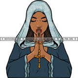 Praying Woman Crying Eye Close African Woman Holding Cross Melanin Woman Sad Face Vector Design Element SVG JPG PNG Vector Clipart Cricut Cutting Files