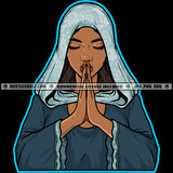 Praying Woman Hand Holding Cross Woman Sad Face Praying Hand With Rosary In Her Hand Vector Design Element SVG JPG PNG Vector Clipart Cricut Cutting Files