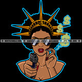 Black Woman Statue Liberty Melanin Woman Wearing Sunglass Woman Holding Gun Smoking Marijuana Smoke Dollar Sign Vector Design Element SVG JPG PNG Vector Clipart Cricut Cutting Files