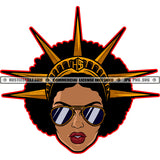 Black Woman Statue Liberty Crown On Head Woman Wearing Sunglass Puffy Afro Hair Vector Design Element SVG JPG PNG Vector Clipart Cricut Cutting Files