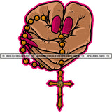 Woman Hand Holding Rosary Cross Christian Cross Praying To God Woman Long Nail Vector Design Element SVG JPG PNG Vector Clipart Cricut Cutting Files