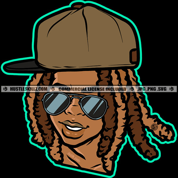 Gangster Man Locs Dreads Hair Wearing Sunglass And Cap Smile Face African Man Face Vector Design Element SVG JPG PNG Vector Clipart Cricut Cutting Files
