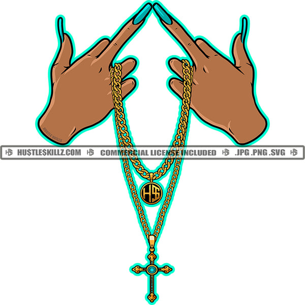 Praying Woman Hands Jesus Christ Cross God Long Nail Woman Hand Holding Cross Rosary Vector Design Element SVG JPG PNG Vector Clipart Cricut Cutting Files