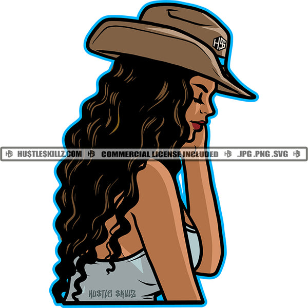 Afro Woman Cowgirl Wearing Hat Cowboy Cute Face Woman Western Ranch Nubian Melanin Black Girl Magic SVG JPG PNG Vector Clipart Cricut Cutting Files