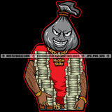 Black Man Money Bag Head Stacks Dollar Hustler Hustling Bills Arm Tattoos Watch Bracelet Rings Holding Money Bundle Smile Face Cash Dollar Design Element SVG PNG JPG Vector Cutting Cricut Files