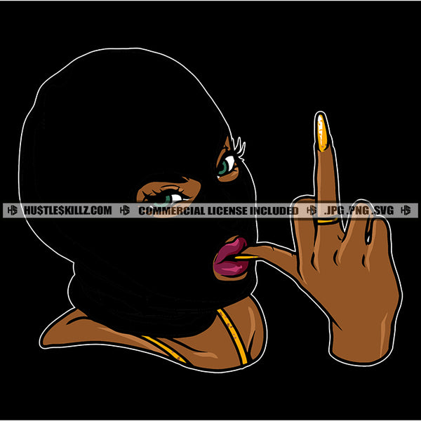 African Gangster Woman Gun Hand Sign Melanin Woman Wearing Ski Mask Sexy Pose Vector Design Element SVG JPG PNG Vector Clipart Cricut Cutting Files