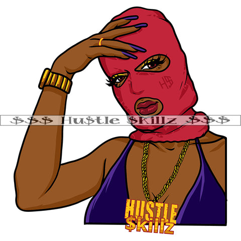 Gangster Woman Wearing Ski Mask Hand On Head Long Nail Vector Wearing Bikini Design Element SVG JPG PNG Vector Clipart Cricut Cutting Files