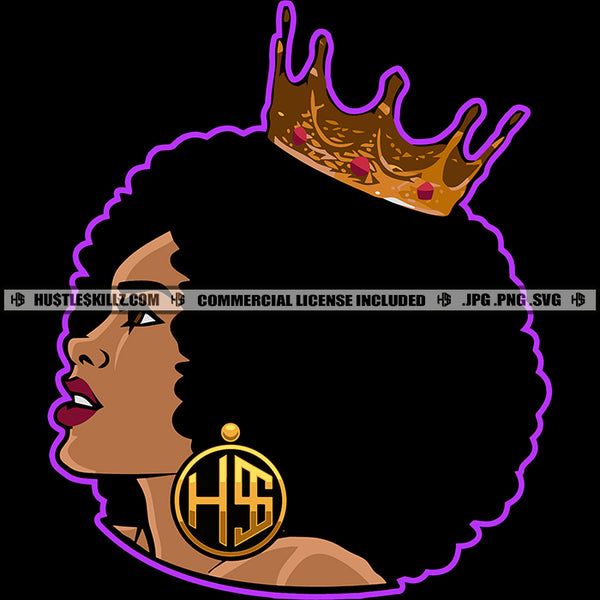 African American Woman Goddess Queen Melanin Crown On Head Curly Hair Hustler Hustling SVG JPG PNG Vector Clipart Cricut Cutting Files