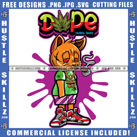 Dope Text Scarface Gangster Cat Smoking Weed Dripping Color Vector Marijuana Leaf Cannabis High Life 420 Blunt Smoking Smoke Pot Stoned Silhouette SVG JPG PNG Vector Clipart Cricut Cutting Files