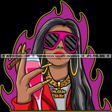 Nubian Woman Smoking Marijuana Weed Grind Grinding Melanin Woman Wearing Sunglass Money Cash Bill Hustler Hustling Vector Design Element SVG JPG PNG Vector Clipart Cricut Cutting Files