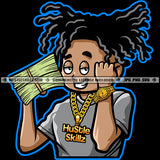Gangster Character Holding Money Bundle Wearing Golden Chain And Watch Vector Smile Face Locus Hair Style Design Element SVG JPG PNG Vector Clipart Cricut Cutting Files