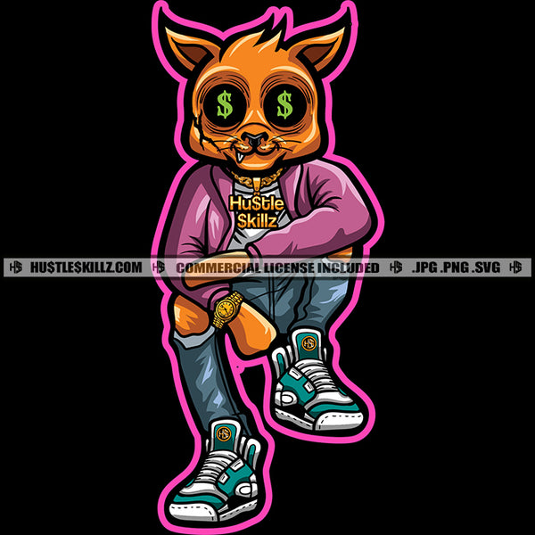 Gangster Scarface Cat Sitting Design Element Eye Dollar Sign Vector Cat Smile Face Gangster Cat Hand Holding SVG JPG PNG Vector Clipart Cricut Cutting Files