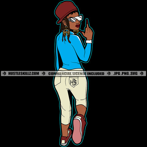 Melanin Woman Dope Street Girl Backside Design Nubian Woman Walking Wearing Sunglass And Cap Woman Standing Vector Design Element Hustler Hustling SVG JPG PNG Vector Clipart Cricut Cutting Files