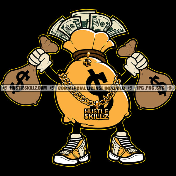 Gangster The Cash Of Money Bag Character Holding Money Bag Vector Design Element Dollar Bill Hustler Hustling SVG JPG PNG Vector Clipart Cricut Cutting Files