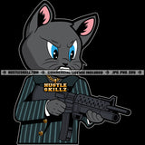 Gangster Cat Holding Gun Cat Wearing Coat Vector Angry Face Cat Design Element Blue Eye Symbol SVG JPG PNG Vector Clipart Cricut Cutting Files