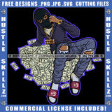 African American Woman Sitting On Money Bundle Design Element Nubian Woman Wearing Musk Hustler Hustling SVG JPG PNG Vector Clipart Cricut Cutting Files