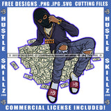African American Woman Sitting On Money Bundle Design Element Nubian Woman Wearing Musk Hustler Hustling SVG JPG PNG Vector Clipart Cricut Cutting Files