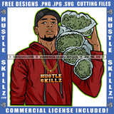 African American Man Holding Marijuana Weed Design Element Hustler Hustling SVG JPG PNG Vector Clipart Cricut Cutting Files