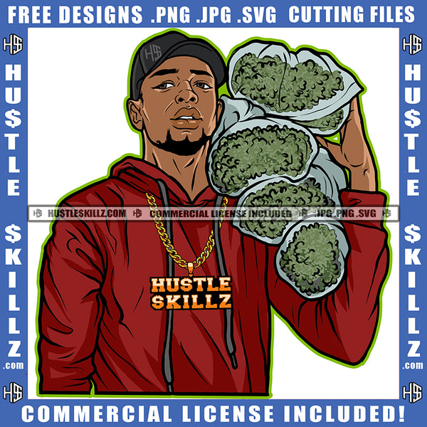African American Man Holding Marijuana Weed Design Element Hustler Hustling SVG JPG PNG Vector Clipart Cricut Cutting Files