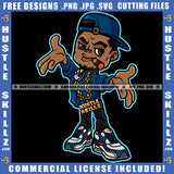 African American Gangster Man Smoking Marijuana Weed Design Element Melanin Man Wearing Cap Hustler Hustling SVG JPG PNG Vector Clipart Cricut Cutting Files