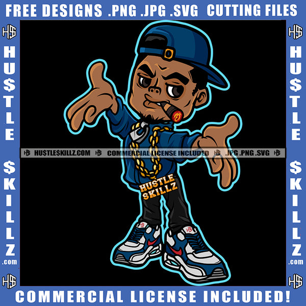 African American Gangster Man Smoking Marijuana Weed Design Element Melanin Man Wearing Cap Hustler Hustling SVG JPG PNG Vector Clipart Cricut Cutting Files
