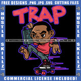 African American Man On Skate Boat Design Element Melanin Man Holding Radio Hustler Hustling SVG JPG PNG Vector Clipart Cricut Cutting Files