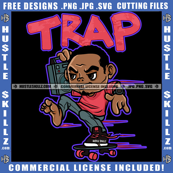 African American Man On Skate Boat Design Element Melanin Man Holding Radio Hustler Hustling SVG JPG PNG Vector Clipart Cricut Cutting Files