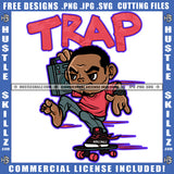 African American Man On Skate Boat Design Element Melanin Man Holding Radio Hustler Hustling SVG JPG PNG Vector Clipart Cricut Cutting Files